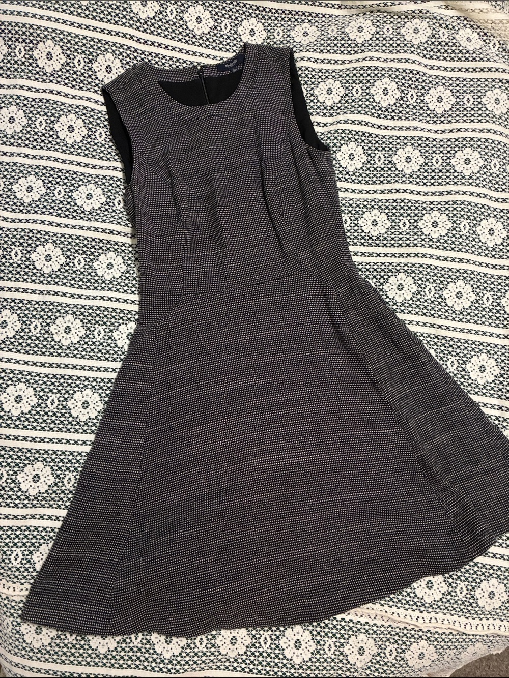 Madewell Tweed Black and White Sleeveless Fit-and-Flare Midi Dress